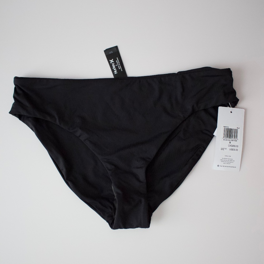 Hurley Women's Standard Full Bikini Swim Bottom Black Small NWT